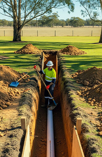 Plumber Laying Pipe Trench